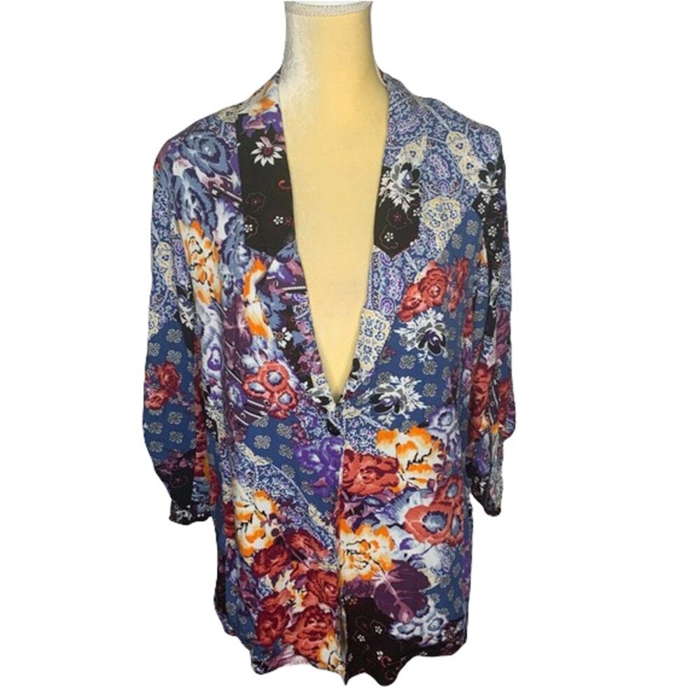Jaase Artsy Art to Wear Bright Artsy Floral Jacket Top Granny Core Size Small